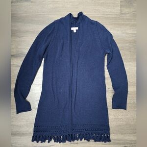 Lilly Pulitzer Open Front Cardigan Navy Tassel Fringe Size Small Cottagecore